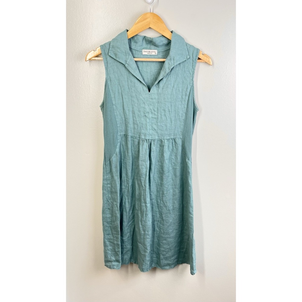 Terzo Millennio 100% Linen Green Mini Tank Dress Resortwear Cruise Summer Sm